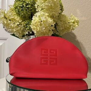 Givenchy Parfums Pouch Cosmetic Bag Clutch Red Shell Shape Big Size